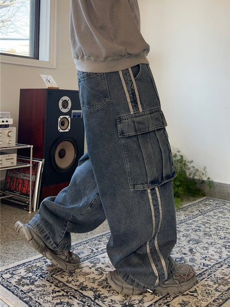 【KOOLOSET】Russell Trackline Washed Cargo Denim KOOLOSET (クロゼット) - ラッセルトラックラインウォッシュ加工