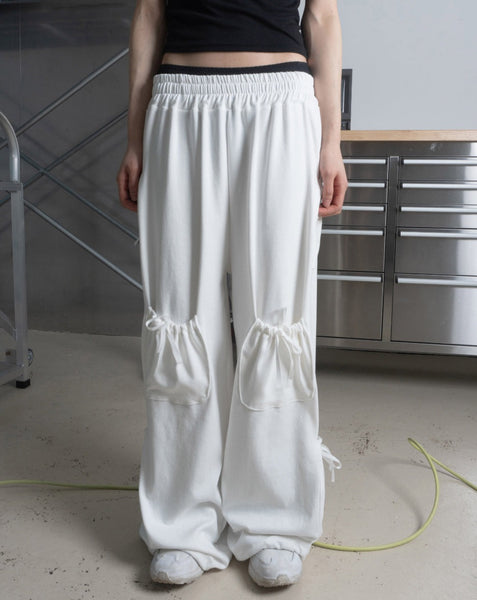 【WOOHWA】RIBBON SHIRRING SWEAT PT WOOHWA (ウーファ) - バンチリボンスウェットパンツ / BUNCH