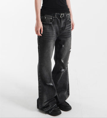 DAMAGE BLACK DENIM PANTS
