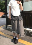 DOUBLE MIXED CHECK SKIRT
