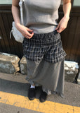 DOUBLE MIXED CHECK SKIRT