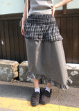 DOUBLE MIXED CHECK SKIRT