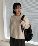 Homley Boucle Wool Collar Zip-Up Knit Cardigan