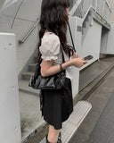 Anne Ribbon Puff Short Sleeve Blouse