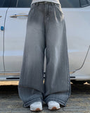 Bent Black Denim Pintuck Wide Pants