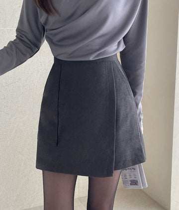 Tome Wool A-line Wrap Mini Skirt
