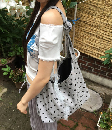 Somni Dot Lace Ribbon Big Shoulder Bag