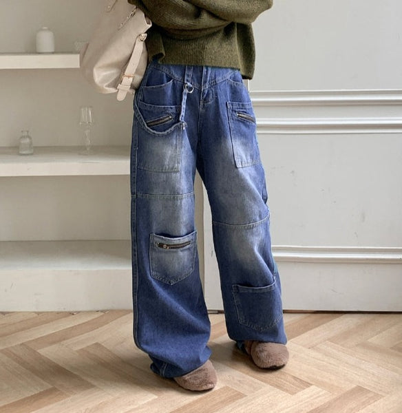 【WONDER WONDER】Radi Unique Zipper Pocket L Wide Denim Pt WONDER WONDER (ワンダーワンダー) - ラジユニークジッパー