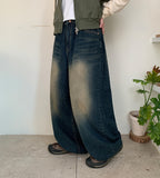 Dyuijeu ribbed washing wide denim pants
