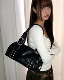 Clun Stud Eyelet Buckle Leather Shoulder Bag