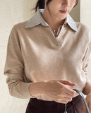 Tienti Stripe Color Matching Collar Knit