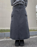 Fury Black Denim Cargo Long Skirt