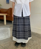 Gyuri check banding layered long skirt