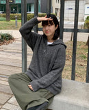 Fman Boucle Half-Open Wool Hood Knit - Wool 50