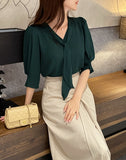 Carriet Chiffon Tie Three Quarter Blouse