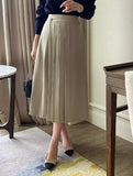 Yuloy Unbalanced Wrap Pleated Banding Long Skirt