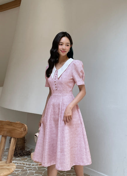 I AM MARI (アイアムマリ) - ブランディパフ襟ツイードワンピース