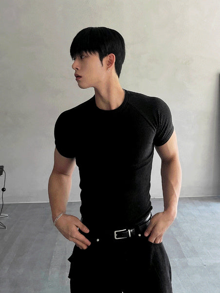 【COSYHARU】Muscle Fit Round Short Sleeve Knit 0001_355574e8-21c7-428a-a91f-
