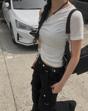 Chyuleu One-Shoulder Unbalanced Shirring Tee