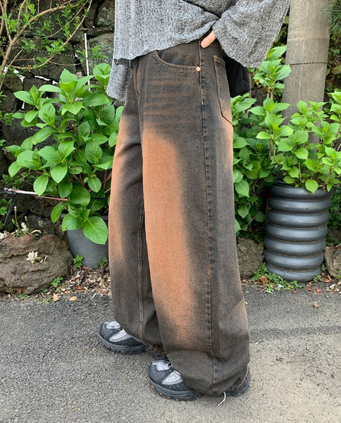 【BAON】Hida Brown Washing Denim Wide Pants 0001_417f392d-fb71-4733-a2f2-