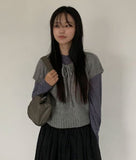 Trin Ribbon Rib Wool Round Short Sleeve Knit