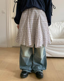 Dokui Check Unbalanced Banding Midi Skirt