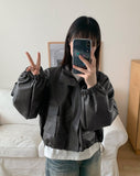 Fukui Pocket String Crop Leather Jumper