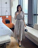 Drian Striped Collar Shirt Long Dress (BeltSet)