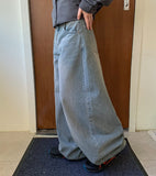 Trad Curved Washed Denim Balloon Wide Pants