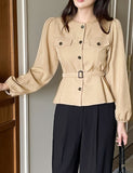 Deca Peplum Trench Jacket Blouse (Belt Set)
