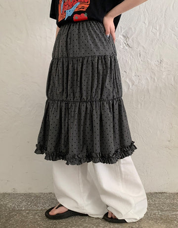 Hihot Dot Frill Tiered Nylon Skirt