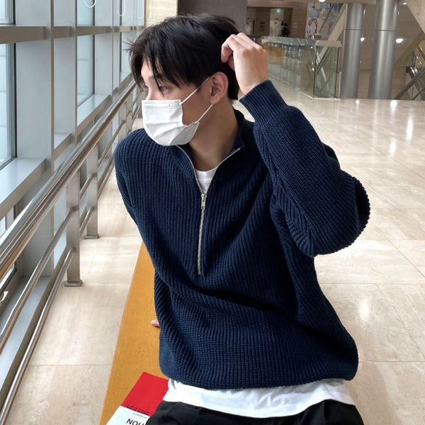 【COSYHARU】Mix half zip-up knit COSYHARU (コシハル) - ミックスハーフジップアップニット / Mix
