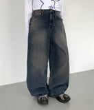 Elku Snap Button Washing Wide Denim Pants
