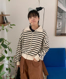 Acop stripe collar zip-up cardigan
