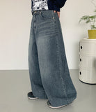 Elleud Cat Washing Wide Balloon Denim Pants