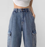 American Casual Cargo Pocket Classic Long Wide Denim Pants