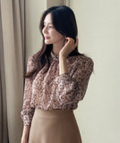 Ser Leopard Chiffon Shirring Blouse