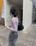 Lilac Slim Ribbed Crop Cardigan