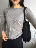 Peuko Side Shirring String Ribbon Long Sleeve T-shirt