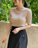 Alia Shirring Rib Short Sleeve Knitwear