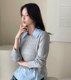 Milo color matching shirt collar cable knit