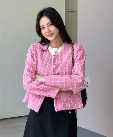 Seibo Round Check Tweed Short Jacket