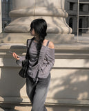 One Off Slit Shirring Long Sleeve T-shirt