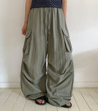 Akem Nylon Banding Cargo Wide Pants