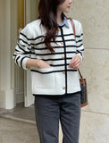 Derons Color Matching Stripe Knit Cardigan Jacket
