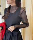 Rimel Pleats Half Neck See-through T-blouse