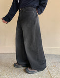 Hoku Crack Washing Wide Denim Pants