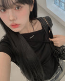 Fuse Ribbon Strap Off Shoulder T-Shirt