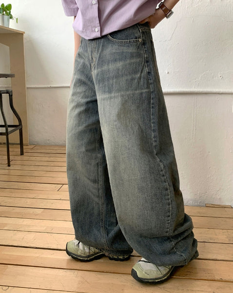 【BAON】Ariko cat washed denim wide pants BAON (バオン) - アリコヒゲ加工デニムワイドパンツ / Ariko cat