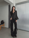 Akan eyelet strap semi-bootcut pants